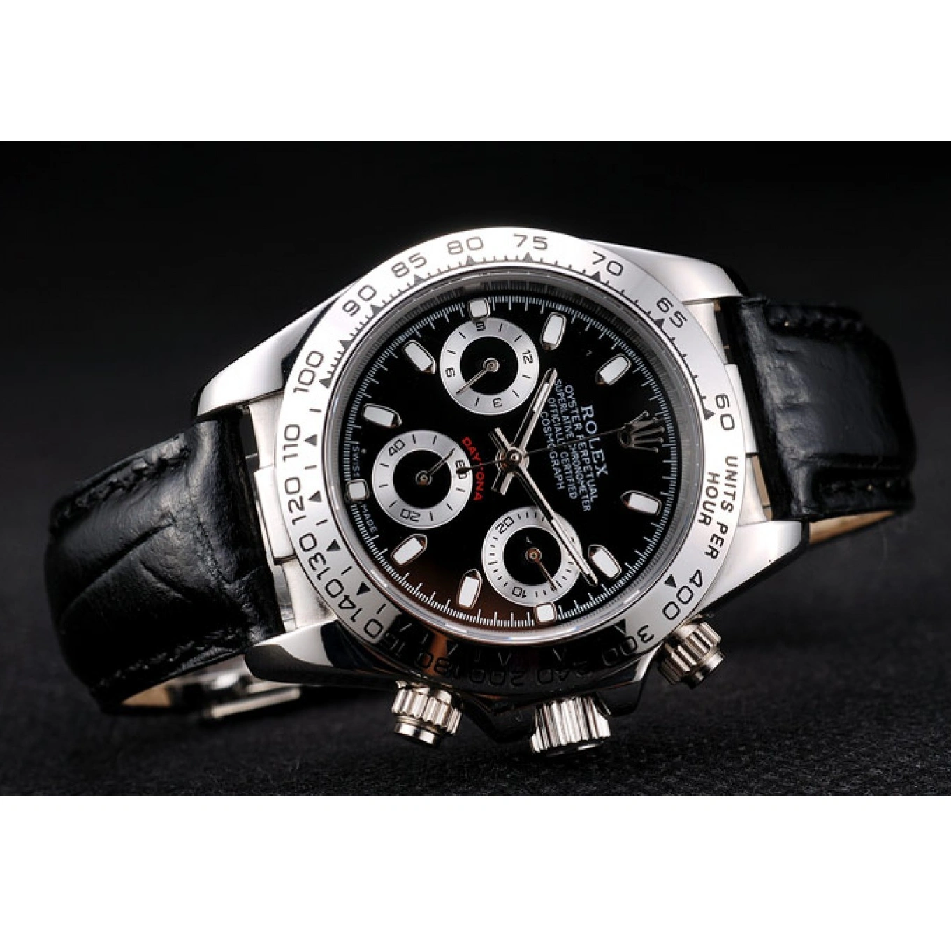Best AAA Replica Sites Steel Case Black Rolex Lady Stainless Tachymeter Leather Black Dial Daytona Strap 1015
